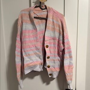 GAP Pastel Striped Button-Front Cardigan in Pink, Peach & Lavender